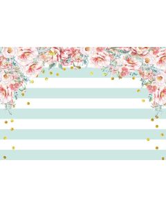 MEHOFOTO Mint and White Stripes Girl Baby Shower Photography Backdrops Pink Flowers Gold Polka Dots Girl Birthday Party Decoration Banner Photo Studio Booth Background Props 7x5ft