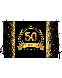 MEHOFOTO Glitter Gold and Black Photo Studio Booth Background Happy 50th Birthday Bash Party Decorations Banner Backdrops for Photography 8x6ft