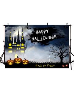 MEHOFOTO Happy Halloween Photo Studio Booth Backgroud Black Night Moon Horrible Castle Tree Pumpkin Backdrops for Photography 7x5ft