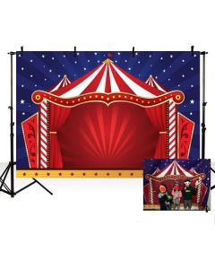 MEHOFOTO 8x6ft Dark Blue Sky White Stars Photo Studio Booth Background Red Circus Themed Kid Birthday Party Banner Backdrops for Photography