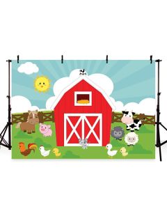 MEHOFOTO 8x6ft Farm Birthday Party Photo Studio Background Banner Cartoon Farm Theme Animals Grass Barn Kid Birthday Party Decoration Backdrops Props for Photography