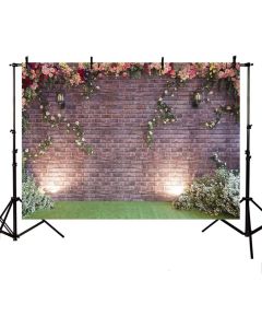 MEHOFOTO Spring Photography Backdrops Wedding Bridal Shower Party Decoration Banner Flower Brick Wall Photo Studio Booth Background 10X7ft