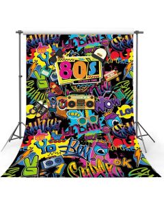 MEHOFOTO Hip Hop Back to 80s Themed Adult Birthday Party Decorations Banner Photo Studio Booth Background Retro Graffiti Disco Portrait Backdrop Props for Photography 5x7ft
