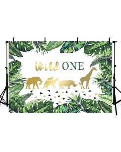 MEHOFOTO Safari Wild One Themed Photo Studio Background Green Leaves Forest Animals Boy 1st Birthday Party Decorations Banner Backdrops for Photography 7x5ft